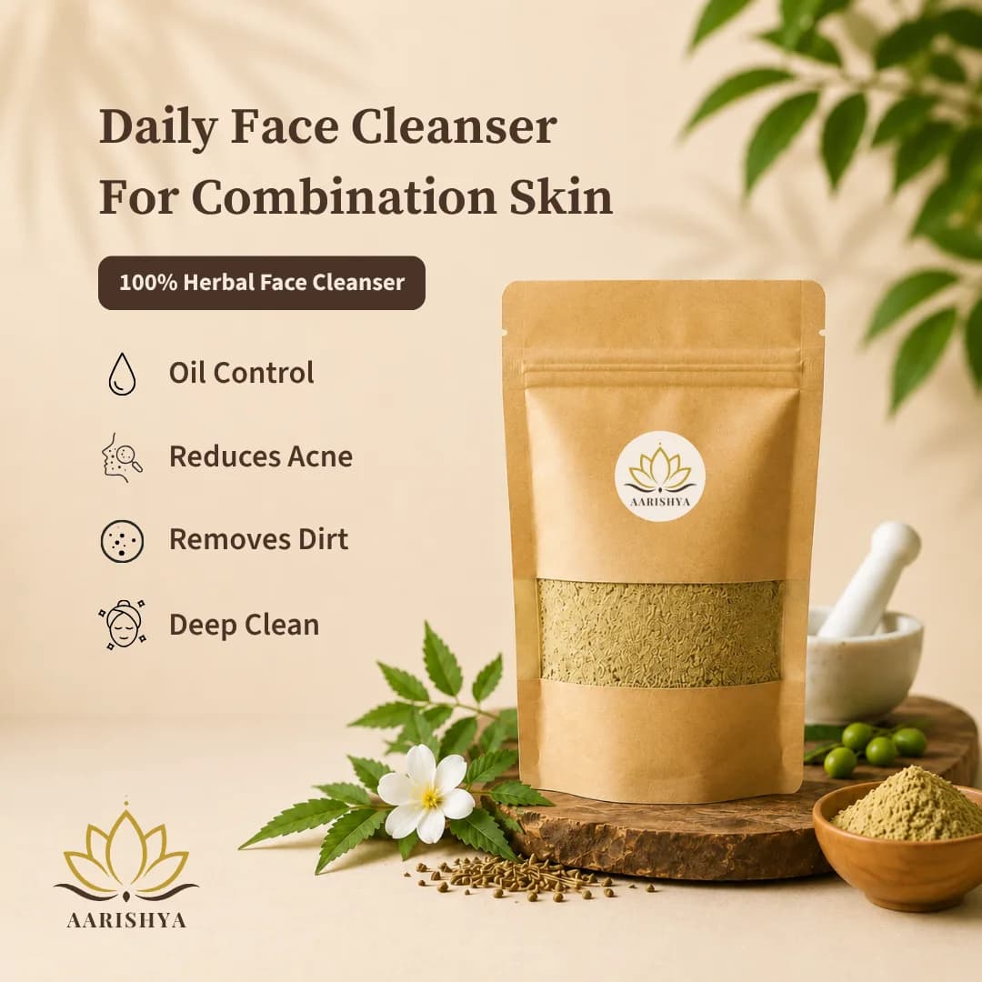 Aarishya Daily Face Cleanser for Combination Skin pouch with neem and herbal powder