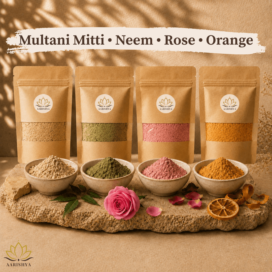 Everyday Face Pack Combo — Multani Mitti Face Pack, Neem Face Pack, Orange Face Pack, Rose Face Pack in 20 g sizes